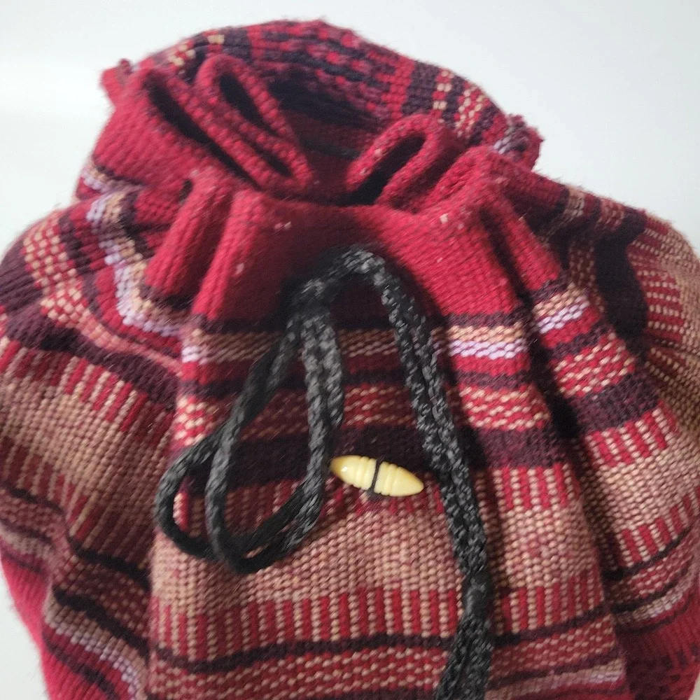 Pinzon Hippie Gear Backpack Burgundy Stripe Woven Textile Mexican Bag Bohemian